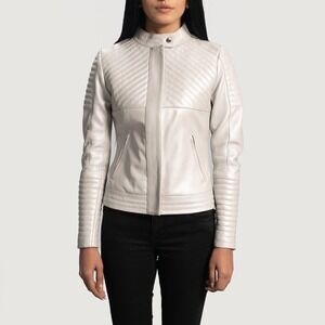 The Jacket Maker Ice Maiden Silver Quilted Leather Biker Jacket XS EUC MSRP $320